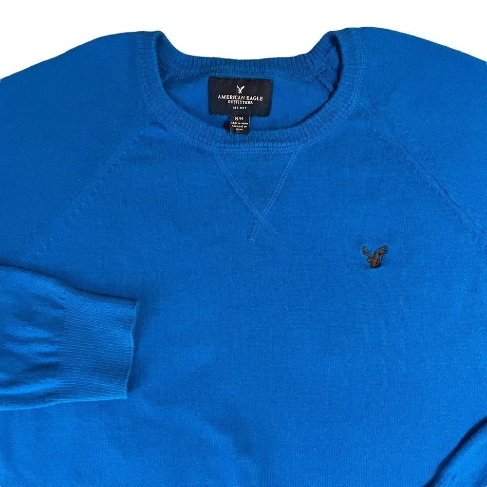 Blue cotton fine knit sweater - AEO